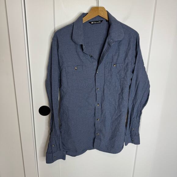 Travis Matthew Hefe Flannel Fit Button Down Blue Shirt Size Large - Picture 2 of 5